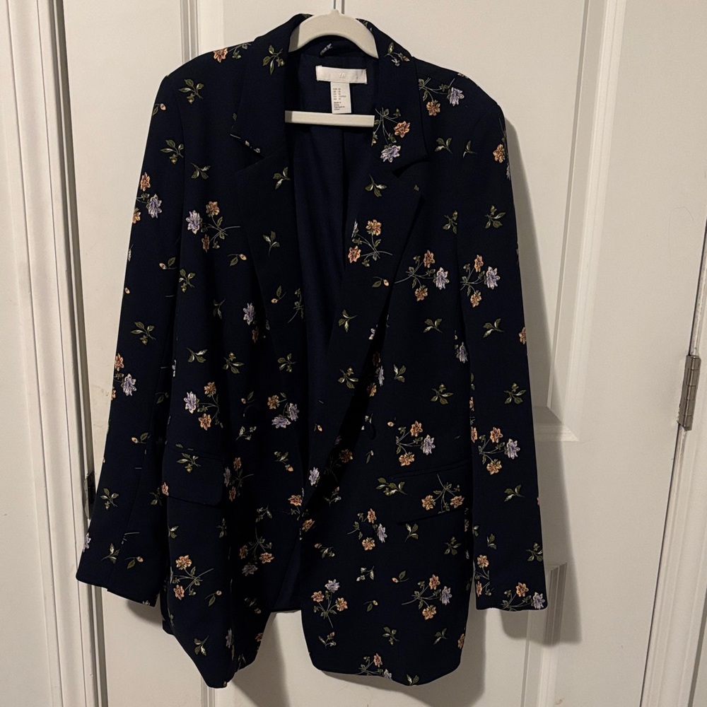 H&M Floral Blazer - Navy with Multicolor Flowers